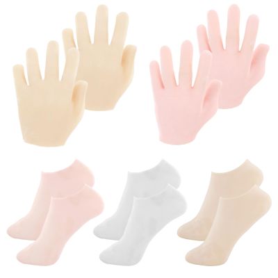 3pcs Silicone Socks for Women Moisturizing Feet, 2pcs Silicone Gloves for Dry Hands Exfoliates and Nourishes The Skin Good Elasticity and Can Be Stretched (Pink)