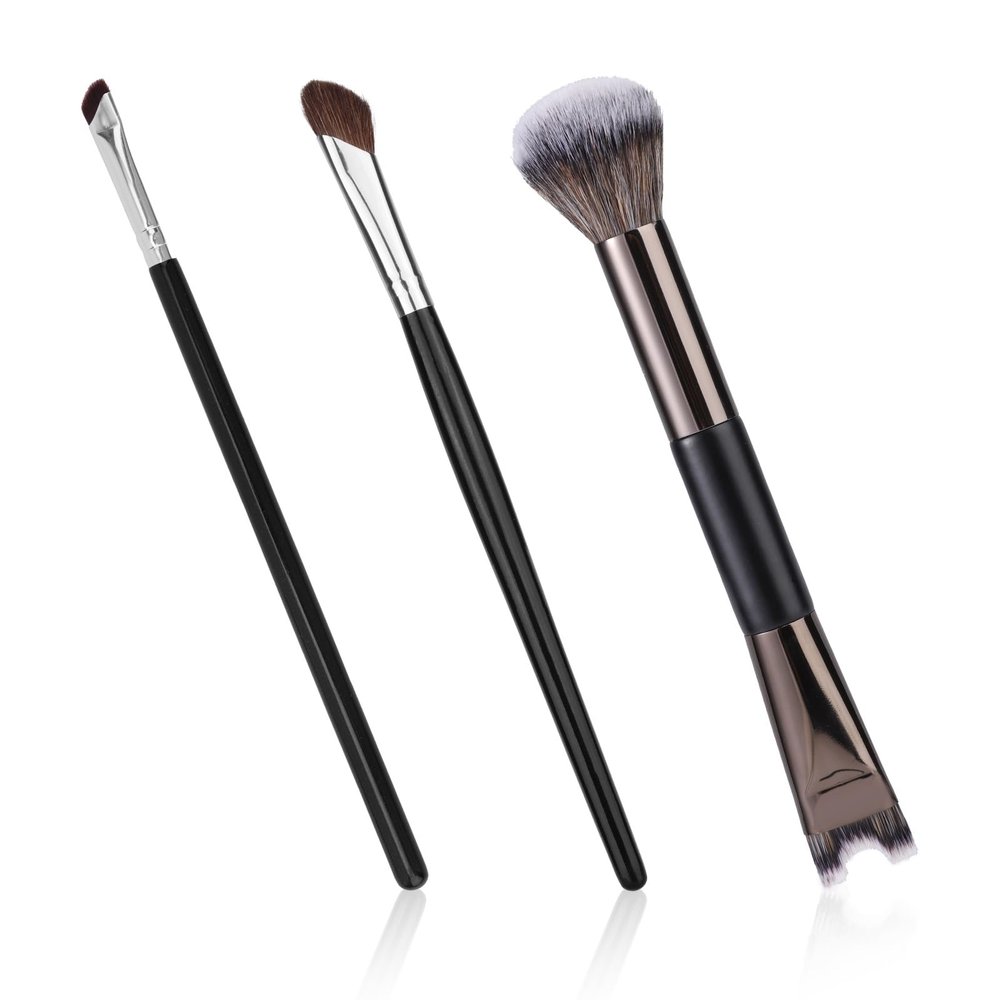 3pcs Sculpting Dual-End Nose Brush, Black U-Shaped 2-in-1 Noses Contour Brushes Angled Makeup Brush Nose Double Ended Shadow Shaper for Sculpting Highlighting Defining