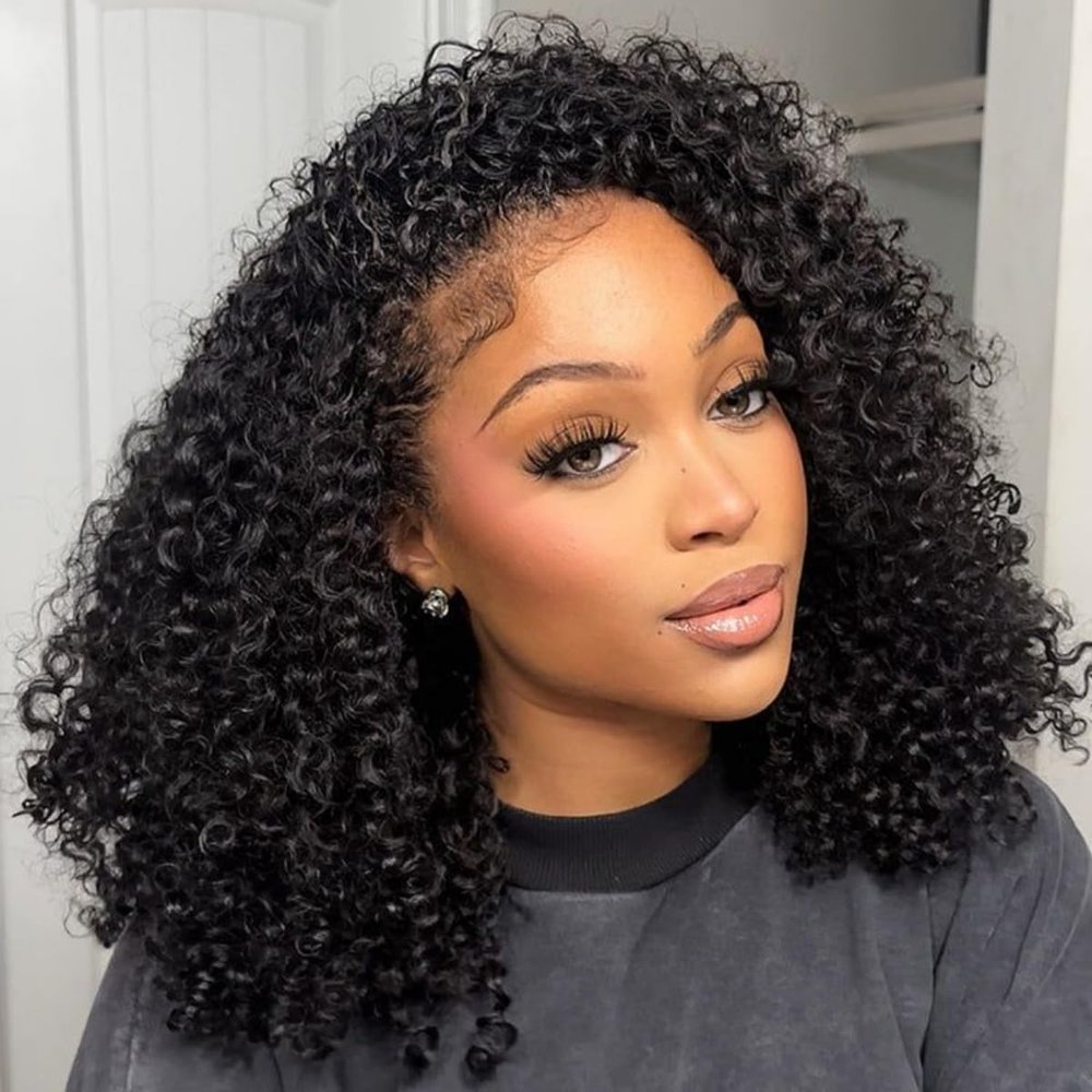 100% Real Human Hair Wear and Go Glueless Wigs Human Hair Curly Half Wig Human Hair 3 In 1 Curly Half Wigs For Women Drawstring Seamless Flip 200% Density Water Wave Wigs No Glue Daily Wear 16 Inch