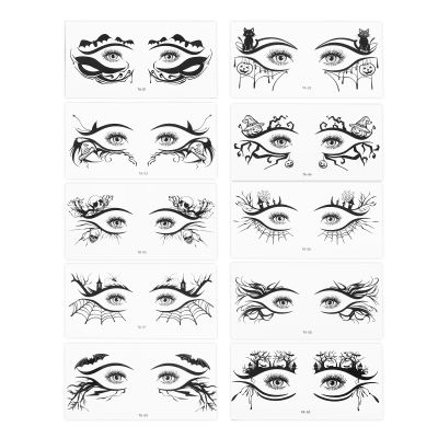 10pcs Halloween Temporary Face Tattoos, Bat Spider Web Skull Eyeshadow Tattoo Eye Makeup Stickers for Women Girls Cosplay Masquerade & Costume Party