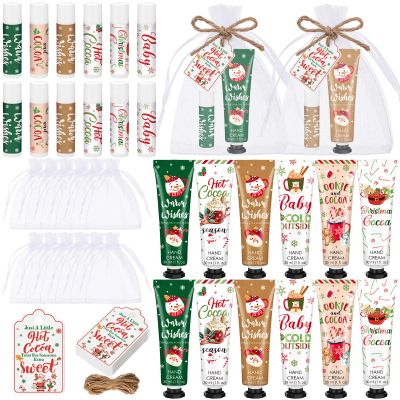 Demissle 12 Pcs Christmas Hot Cocoa Party Favors Hand Cream and Lip Balm Gifts Bulk Xmas Party Stuffers Christmas Stocking Favors Xmas Red Green Hot Cocoa Gifts Set for Baby Shower Guests