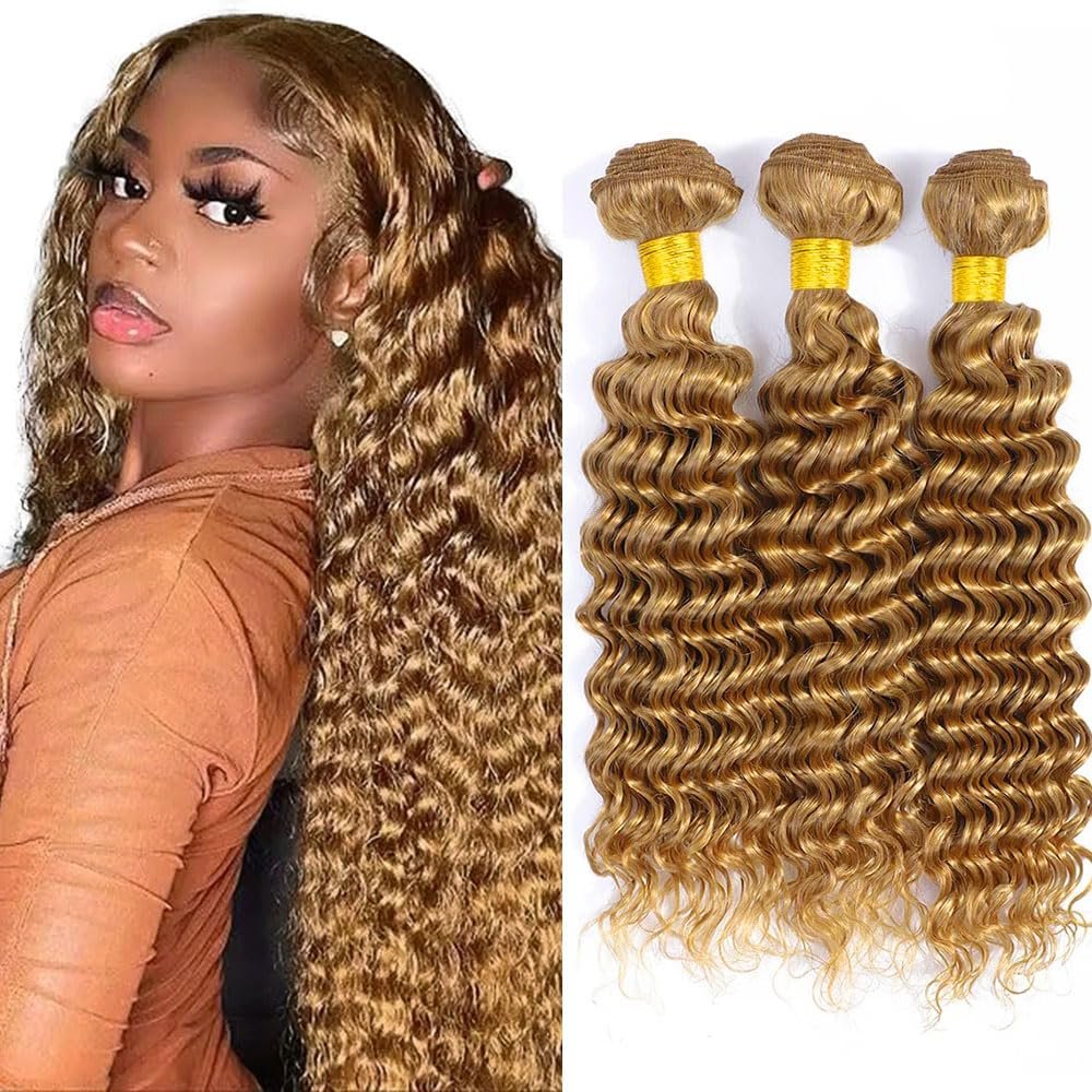 Color #27 Bundle Honey Blonde Deep Wave Human Hair Bundles 22 22 22 Inch Color #27 Pineapple Deep Wave Bundles Human Hair Blonde Bundle
