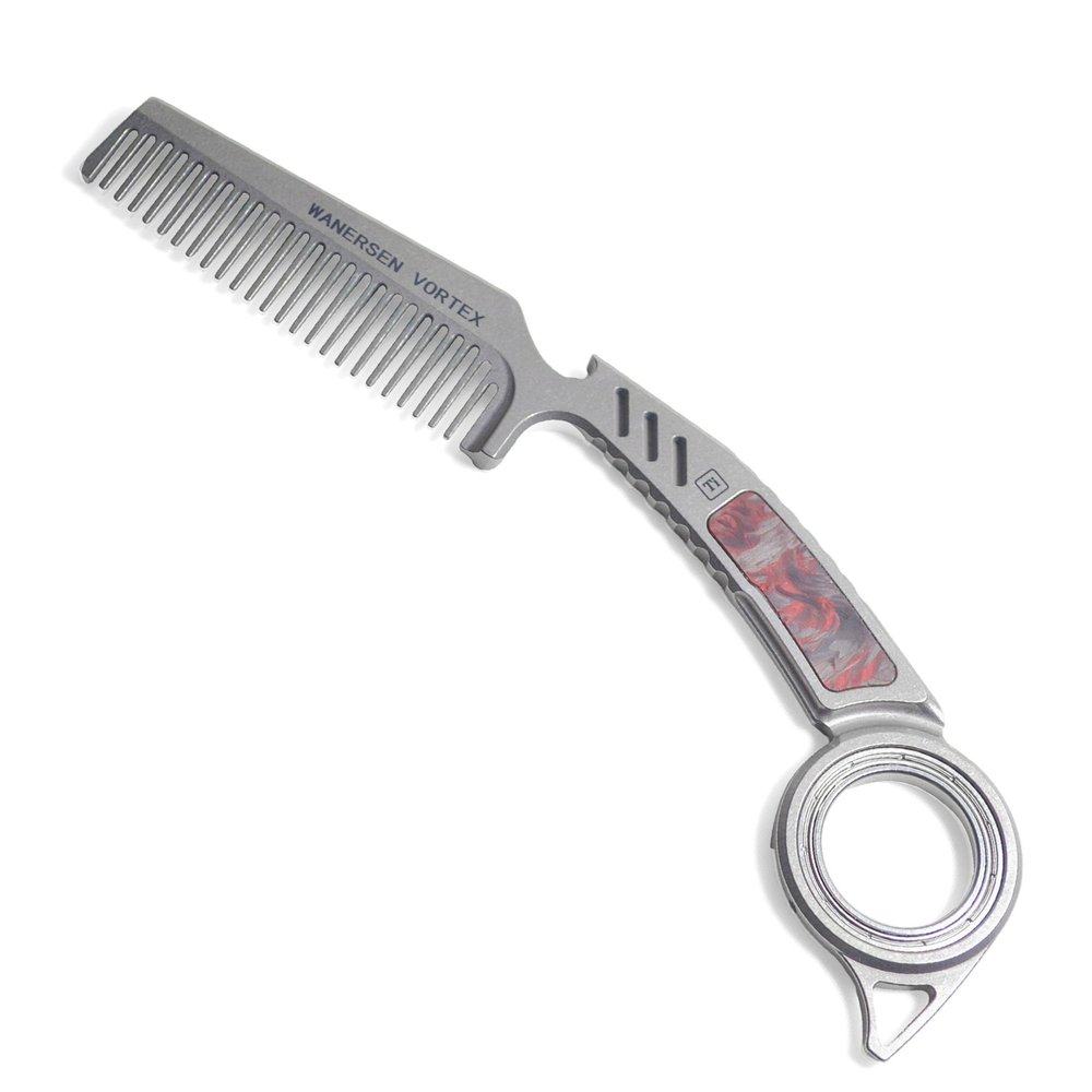 Titanium Comb with Fidget Ring EDC Grooming Tool for Men Mustache Comb Can DIY Tritium Tubes(Not included)