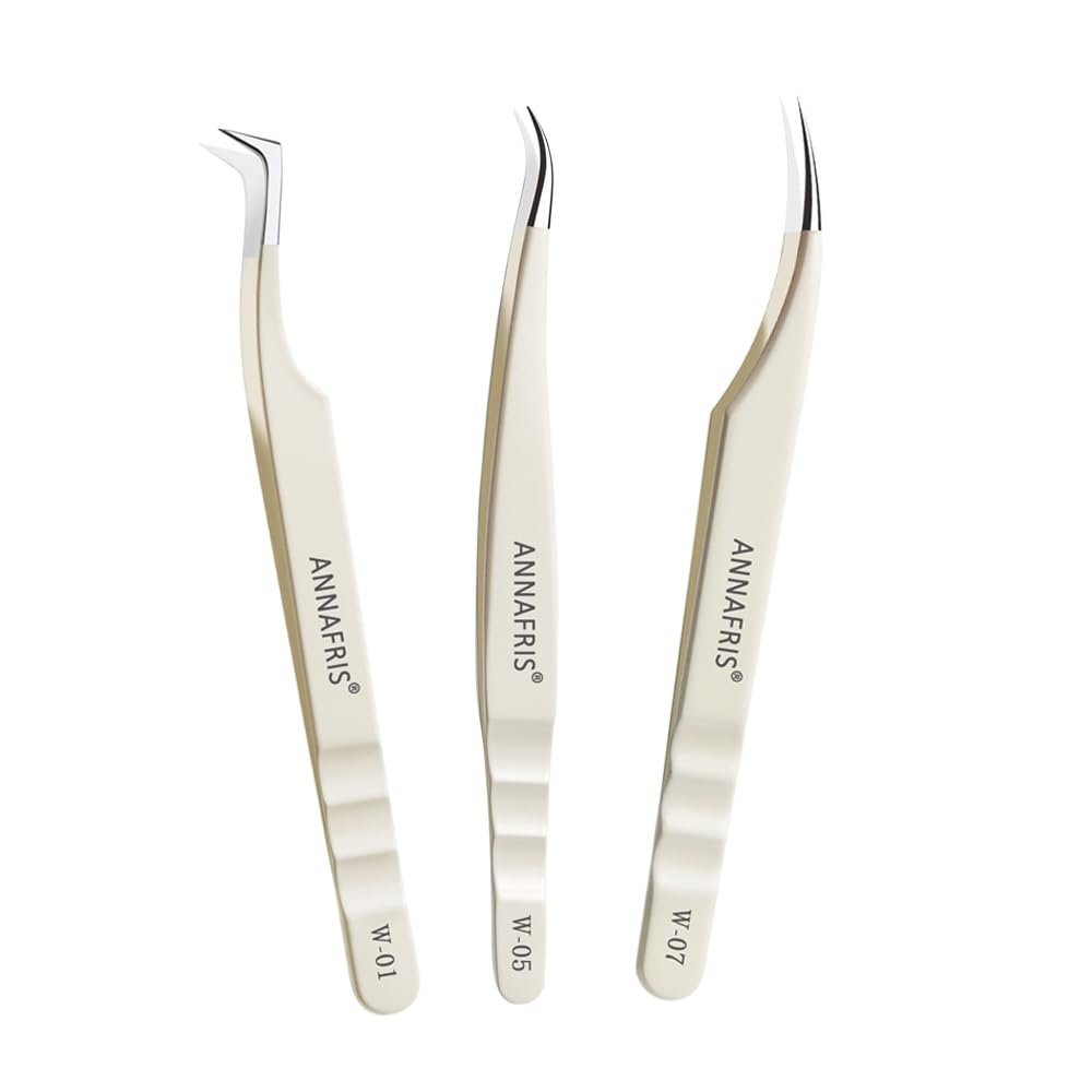 ANNAFRIS Lash Tweezers for Eyelash Extensions,Stainless Steel Lash Extension Tweezers for Easy Application and Removal-W01+05+07