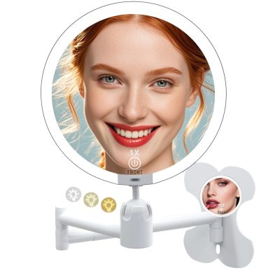 6" Led Wall Mounted Makeup Mirror Double Sided 1/10X, 1-Second Install Lightweight Compact Wall Mirror with Light, Rechargeable Extendable Magnifying Mirror for Bathroom, Wall Vanity Mirrors (1+10X)