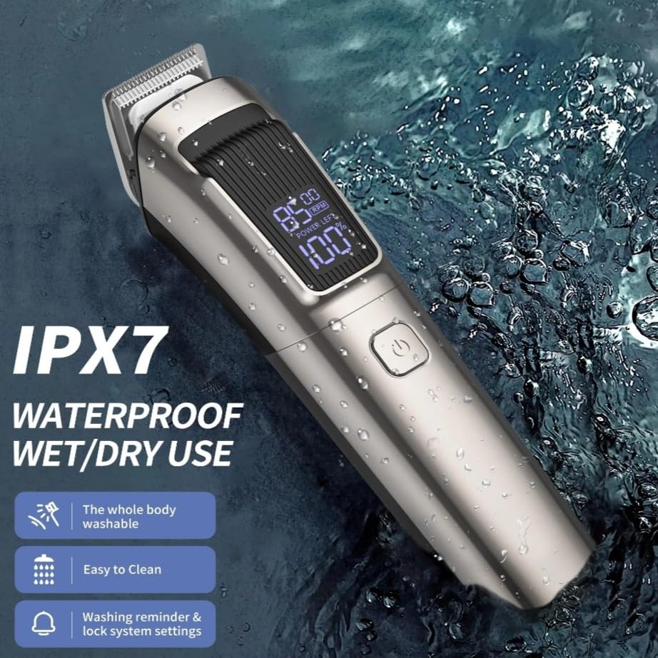 6-in-1 Men's Grooming Kit, Waterproof Electric Hair Trimmer with LED Display, Beard Trimmer, Nose Hair Trimmer, Multiple Guide Combs, USB Charging