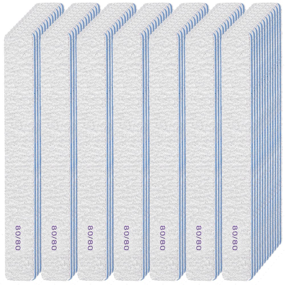 100 Pcs 80/80 Grit Nail Files Bulk, Coarse Emery Boards for Acrylic Nails and Gel Nails, Nail File Double Sided 80 Grits Reusable Professional Nail Filers Pack Manicure Gray
