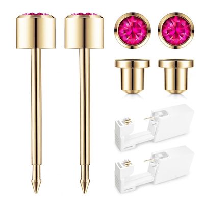 SugarTang Ear Piercing Kit Gold 4mm with Safety Back Disposable Ear Piercing Gun Kit 2 Pack Made in 316L Surgical Stainless Steel | At Home Self Ear Piercer Kit with Preloaded Ear Stud (Rose)