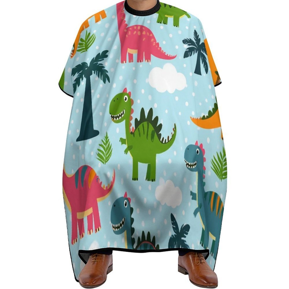 Men's Professional Hair Cutting Cape with Adjustable Closure Barber Cape Cute Funny Cartoon Dinosaurs Sky Blue