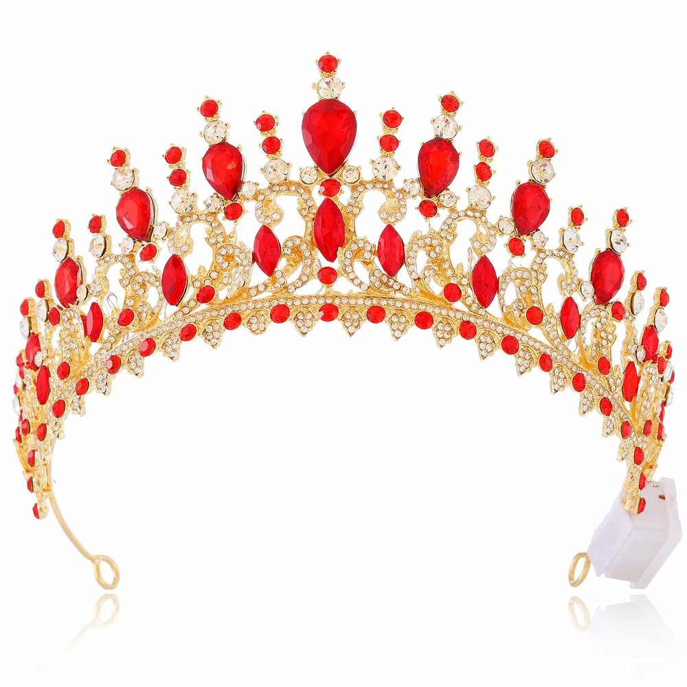 Brishow Light Up Princess Silver Rhinestones Tiaras, Bride Wedding Garden Crowns, Crystal Medieval Hair Piece for Women (Red)