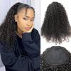 SPIKFN Ponytail Extension Human Hair Curly Ponytail Extension for Black Women Long Afro Puffs Hair Buns Drawstring Ponytail Human Hair (16 Inch #1B Natural Black) view 1