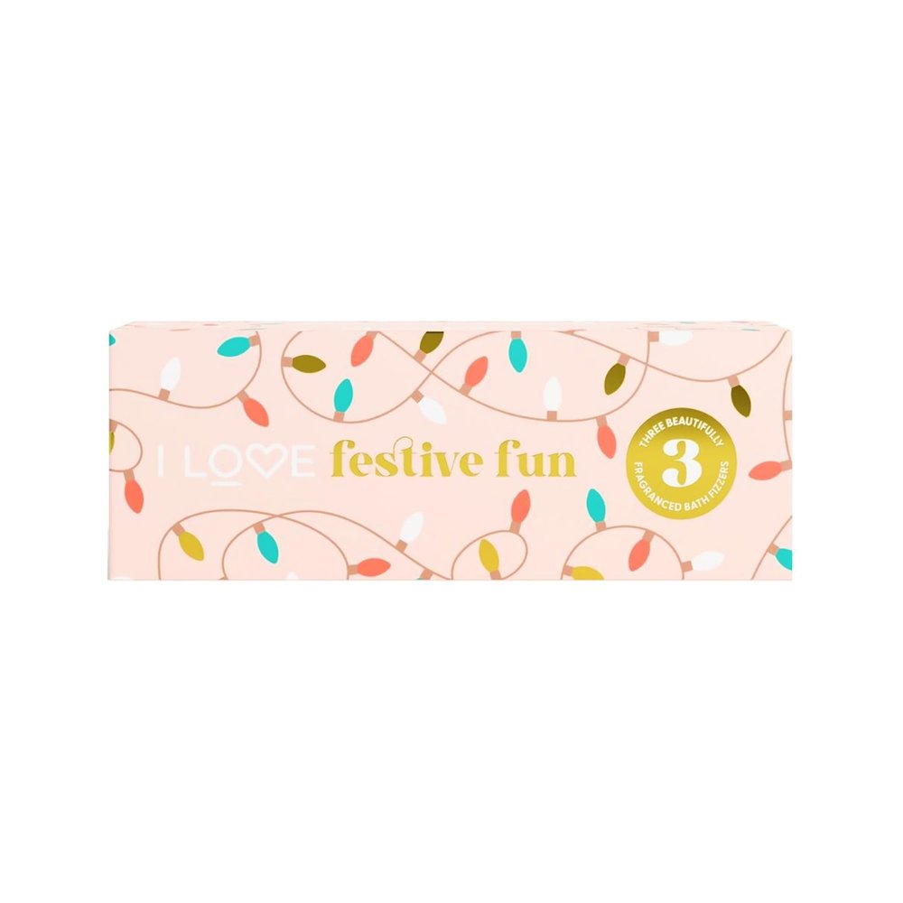 I LOVE Festive Fun Bath Fizzer Gift Set of 3 Christmas Scented Bath Bombs for Relaxing Soak, Fizzy Bath Treats with Sweet Seasonal Aromas Vegan & Cruelty-Free Bath Gift for Women, Teens & Kids 3x150g
