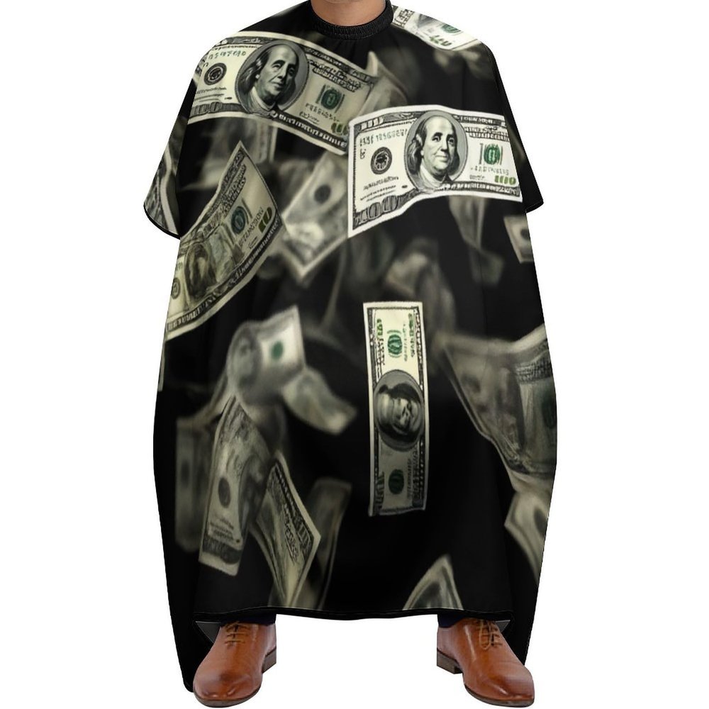 Fashion Salon Barber Cape Professional Hair Cutting Cape with Adjustable Snap Closure Falling Money American Bill Dollars