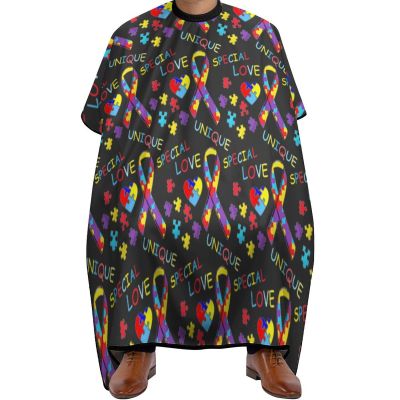 Professional Hair Cutting Cape Large Size Salon Barber Cape for Men Women Colorful Puzzle Autism Awareness Black