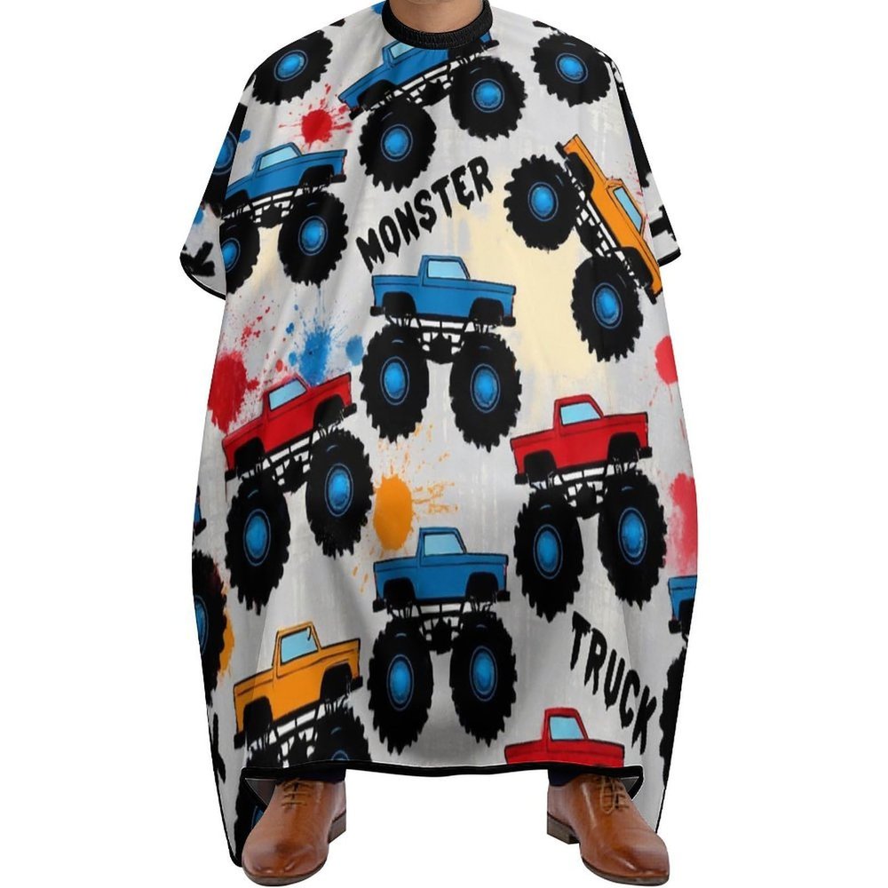 Fashion Salon Barber Cape Professional Hair Cutting Cape with Adjustable Snap Closure Grunge Monster Truck Car Art