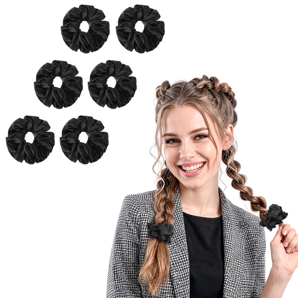 6Pcs Extra Large Black Scrunchies for Women's Thick Hair, Oversized Soft Scrunchy, Premium Velvet Big Elastic Band Hair Accessories for No Damage Hairs Care Sleeping