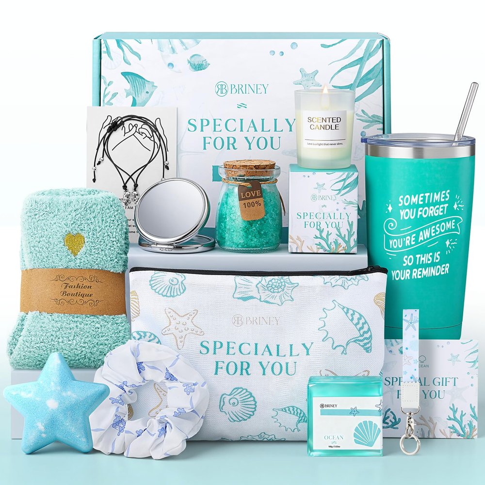 13Pcs Spa & Personal Care Package, Bath and Body Basket Set, Birthday Gifts for Women, Unique Relaxing Ocean Themed Present for Mom Wife Sister Best Friend, Blue