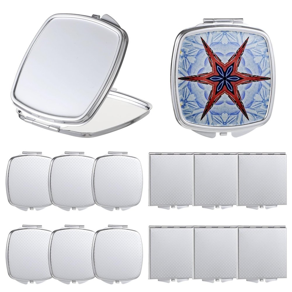 12-Pack Sublimation Mirrors for Customization, Double-Sided Travel Makeup Mirrors with 2X Magnification, Portable DIY Cosmetic Mirrors
