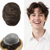 ApexToupees Hair Piece for Men Ultra Thin Skin Hair Replacement System for Men Invisible Mens Toupee Real Human Hair All V-loop Mens Hairpieces 8x10-90% light density#1B80 1B# OFF BLACK+80% GREY view 1