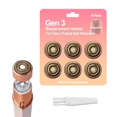 FRASAM 6Pack Facial Rose Gold Gen 3 Replacement Heads for Flawless Hair Remover Generation 3, 18K Gold Double Blades