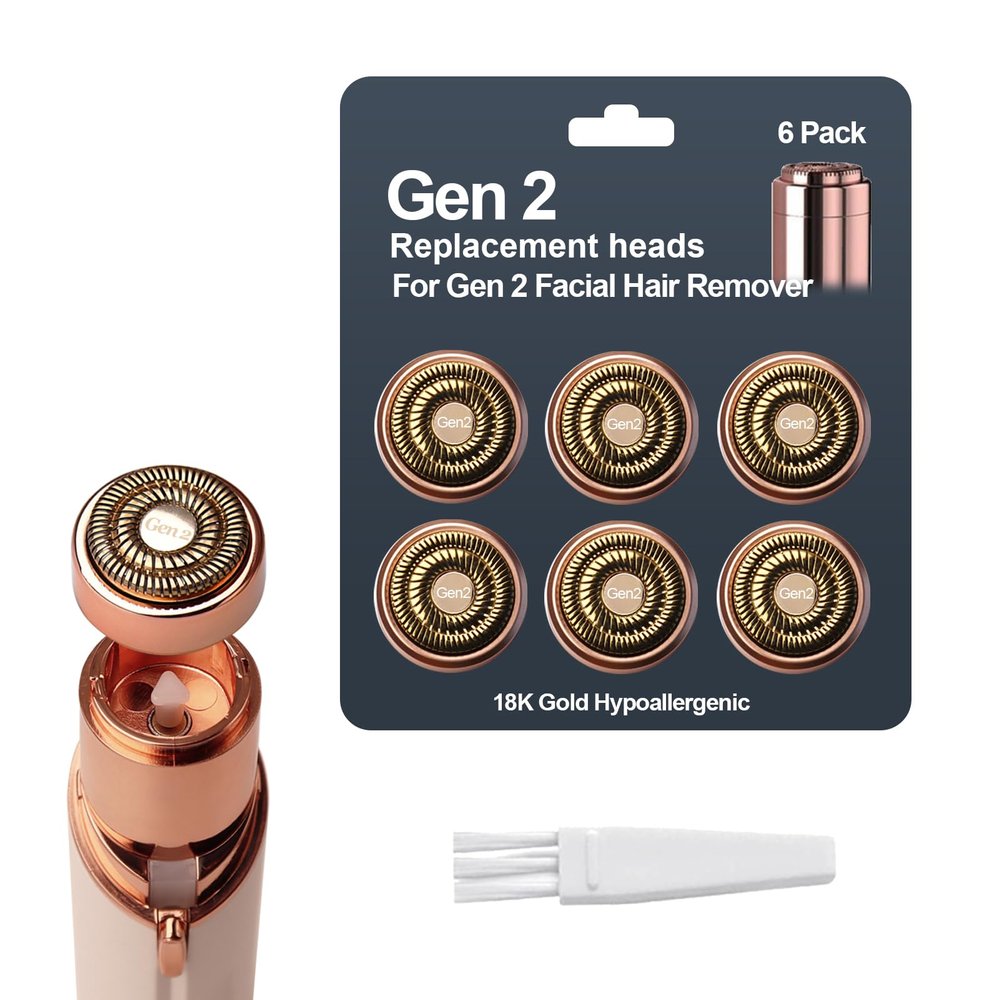 FRASAM 6Pack Facial Rose Gold Gen 2 Replacement Heads for Flawless Hair Remover Generation 2, 18K Gold Double Blades
