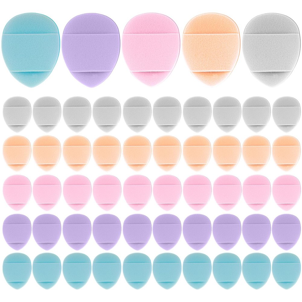 50 Pcs Blender Makeup, Finger Powder Puff, Mini Makeup Sponge Set for Foundation, Concealer, Face Powder, Under Eye Setting, Cosmetic Tool (Skin color, pink, gray, purple, blue)