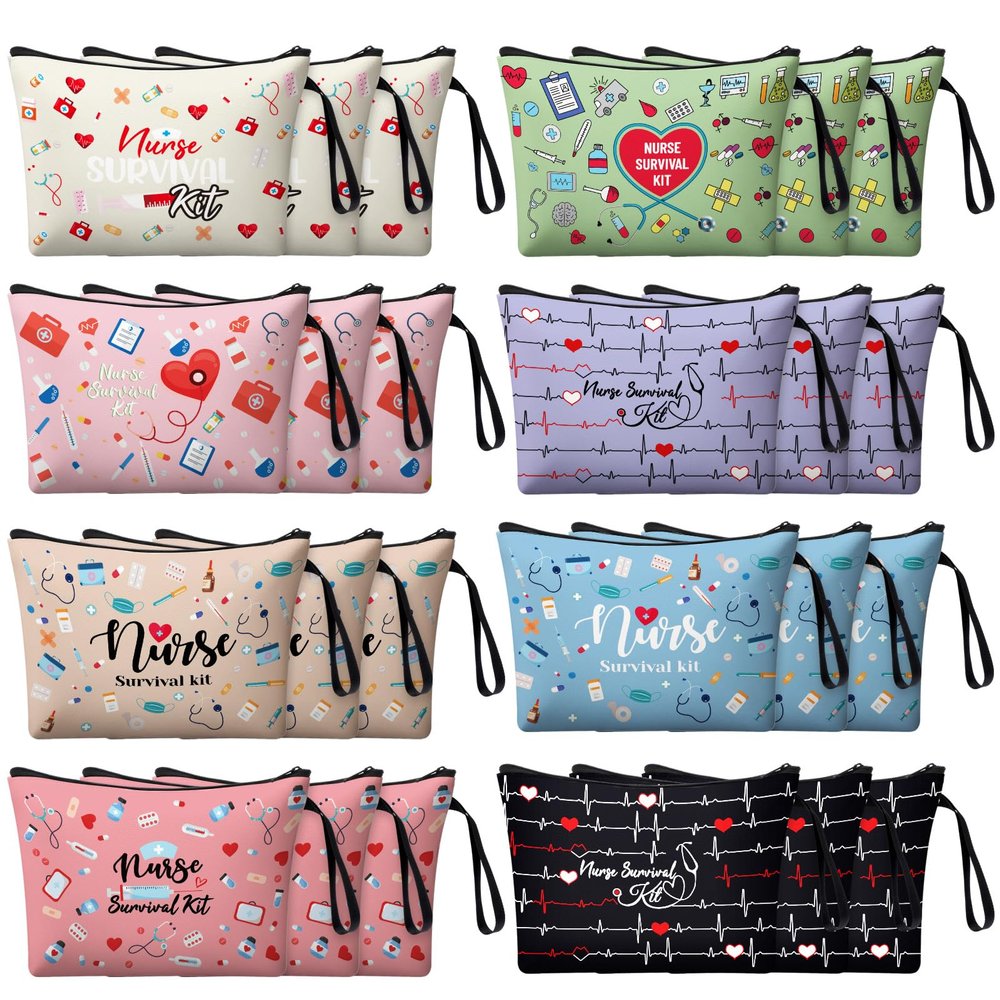 24 Pack Nurse Cosmetic Bags Bulk Nursing Survival Kit Canvas Zipper Pouch Bags Novelty Thank You Gift for Nurse Week Medical Assistant Week Healthcare Workers 2025 Nursing Graduation(Fashionable)