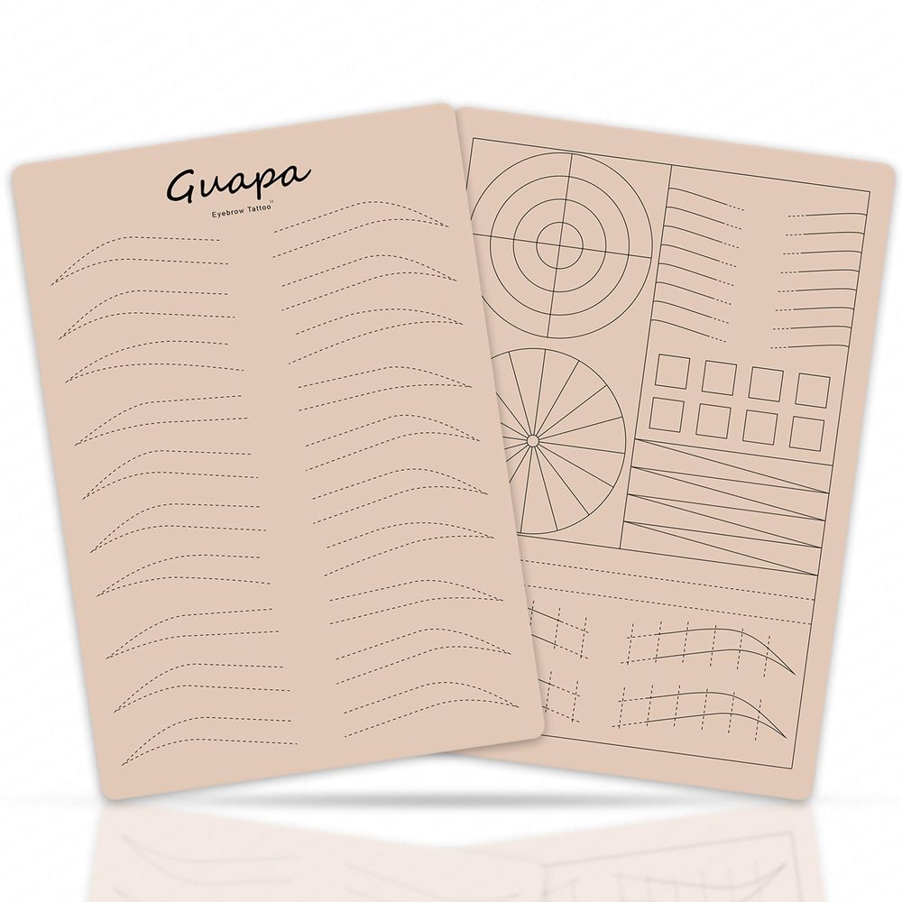 3PCS Microblading Practice Skin with Pre-Printed Brow Patterns  Silicone Mapping Guide Sheet for Eyebrow Tattoo, Hair Strokes and Shading (3PCS Pink Design #11)