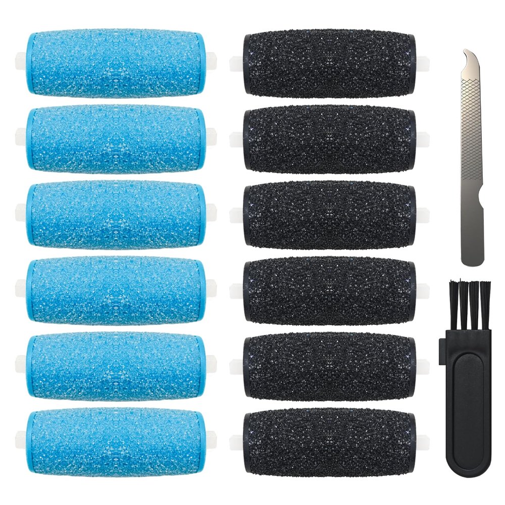 12 Pcs Replacement Rollers Head Refills Compatible with Amope Pedi-Perfect Pro Electric Callus Remover Foot File (6 Extra Coarse & 6 Regular Coarse)