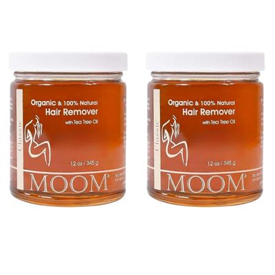 MOOM Organic Sugar Wax with Tea Tree Oil, 12 oz Jar (2-Pack), Hair Removal for Bikini, Brazilian, Face & Legs - Soft wax for Sensitive Skin, Best For Women & Men (Strips & Sticks NOT Included)