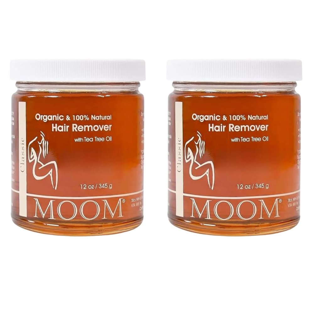 MOOM Organic Sugar Wax with Tea Tree Oil, 12 oz Jar (2-Pack), Hair Removal for Bikini, Brazilian, Face & Legs - Soft wax for Sensitive Skin, Best For Women & Men (Strips & Sticks NOT Included)