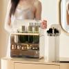 Automatic Lifting Makeup Brush Holder, 4 Slots Large Capacity Waterproof Dustproof Cosmetic Organizer Storage Box Cosmetic Brushes Container for Vanity Desktop Bathroom Countertop (Milky White) view 3