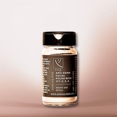Anti-Aging Facial Polish  2 oz Glass Jar  Dry 2-in-1 Cleanser & Gentle Exfoliating Powder with Vitamin C, E, Rice Bran, Oats, Aloe, Licorice & Rosehip Oil  For Mature or Uneven Skin