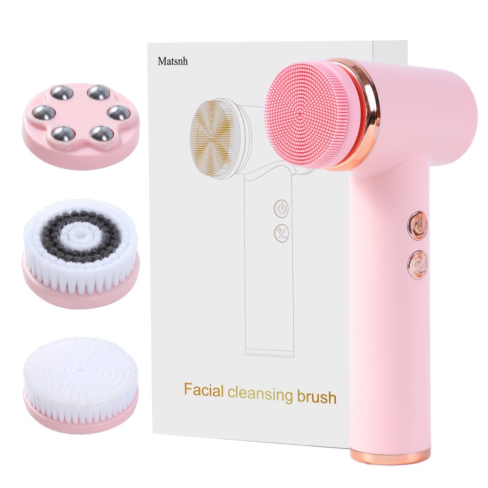 4 in 1 Facial Cleansing Brush, Multi Function Electrical Face Wash, Brush IPX6 Waterproof Portable Face Scrubber, 5 Speed Adjustable, 2 Rotation Directions Adjustable, Gift for Women Men (Pink)