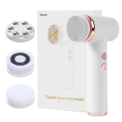 4 in 1 Facial Cleansing Brush, Multi Function Electrical Face Wash, Brush IPX6 Waterproof Portable Face Scrubber, 5 Speed Adjustable, 2 Rotation Directions Adjustable, Gift for Women Men (White)