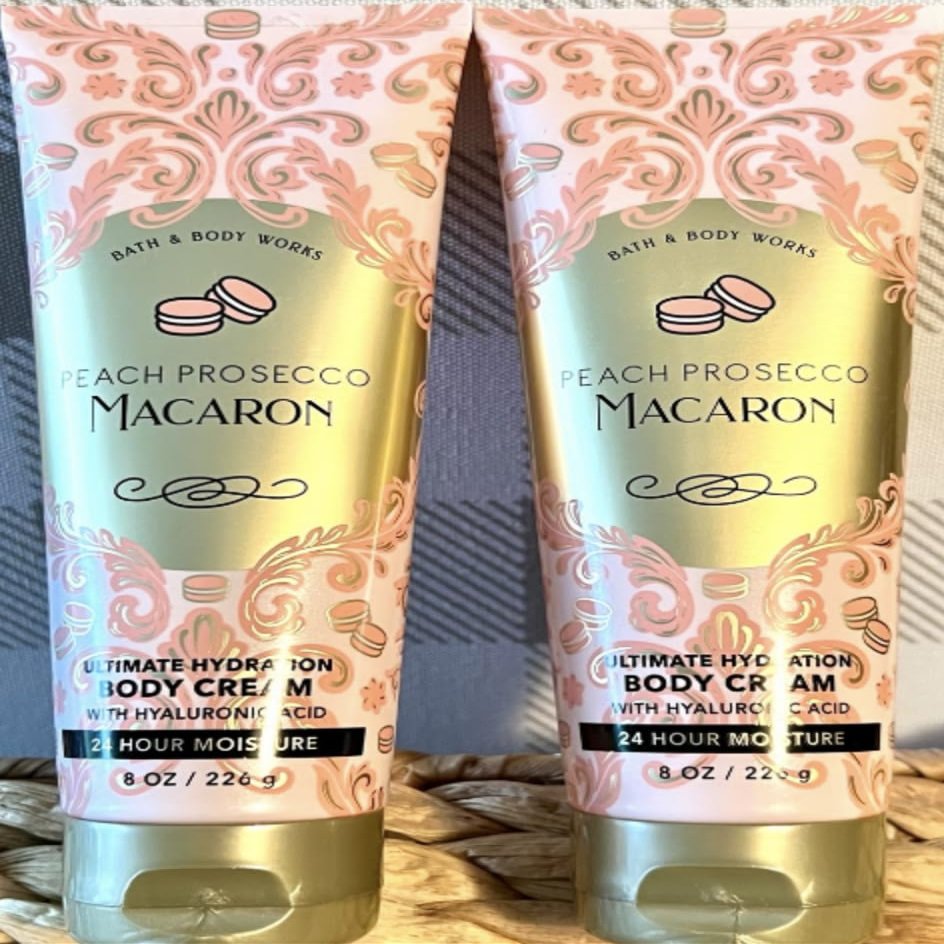 2 PEACH PROSECCO MACAROON Daily Nourishing Bath Body Super Smooth Body Lotion Cream 8 OZ