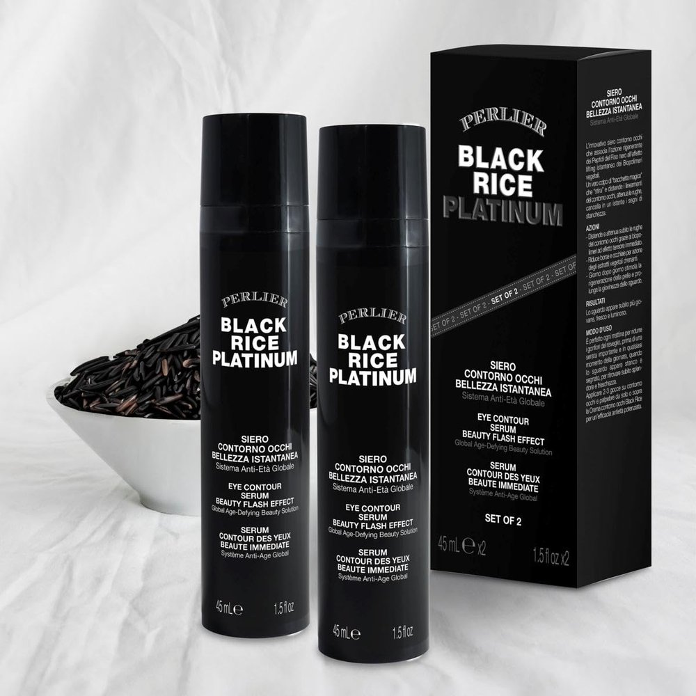 Perlier Black Rice Eye Serum, Anti-Aging Moisturizing Gel, Fine Line Reducer, With Organic Black Rice Extract, Light Texture Formula, 2-Pack1.5 fl oz each