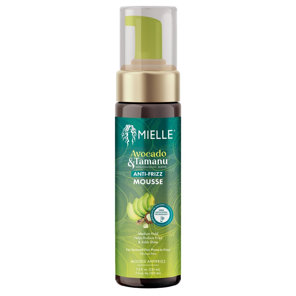Mielle Organics Avocado & Tamanu Curly Hair Mousse - Anti Frizz Hair Foam for Curly, Wavy, Coily Styles - Medium Hold Styling to Define & Control for a Soft, Natural Shine Finish (7.5oz)