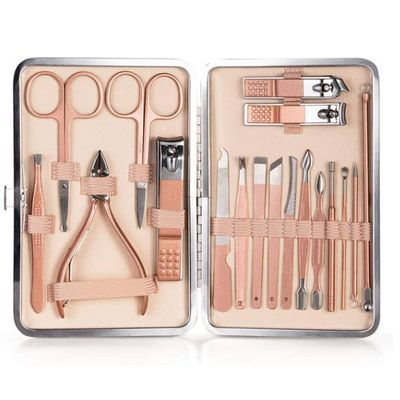 16/18Pcs Nail Cutter Pedicure Scissors Set Stainless Steel Hook Portable Manicure Nail Clipper Tool Set Makeup18pcs(18pcs)
