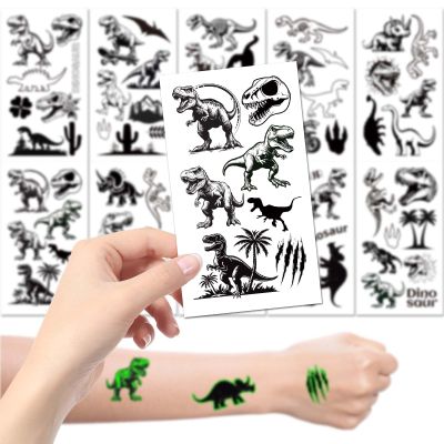 10 Sheets Dinosaur Temporary Tattoos, Waterproof Luminous Dino Tattoo Stickers, Glow in the Dark Dinosaur Theme Makeup Fake Tattoo for Birthday Parties, Holiday Supplies
