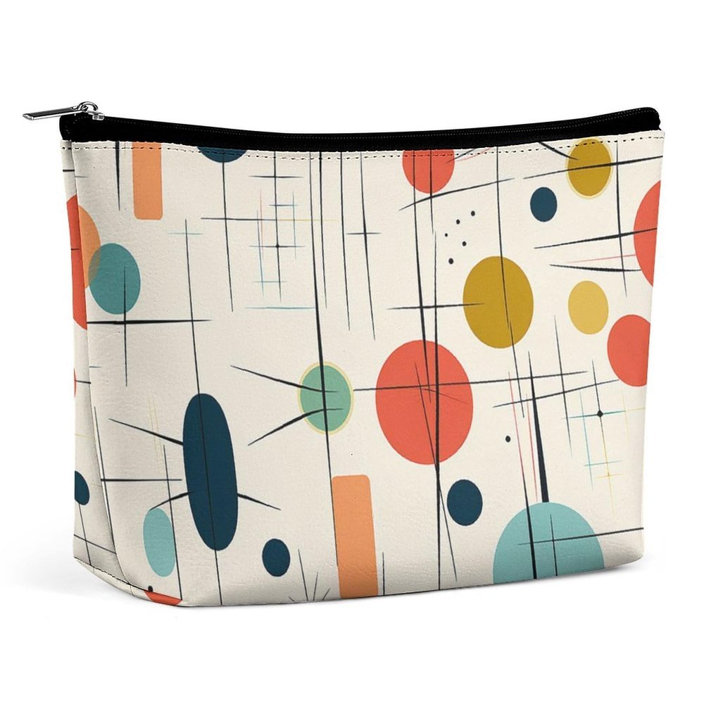 KMRHOUTIQ Small Makeup Bag with Zipper Modern Mid Century Travel Toiletry Bag for Women Leather Cosmetic Bags for Purse Waterproof Portable Zippered Pouch Personalized Mini Make Up Case Organizer