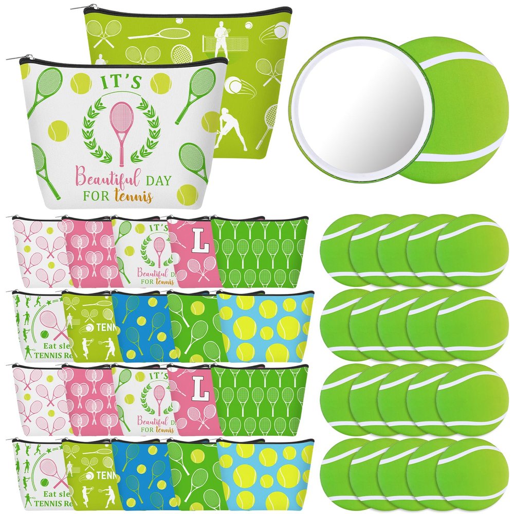 40 Pcs Tennis Gifts for Women Funny Cosmetic Bag Inspirational Makeup Bag Tennis Accessories for Women Sports Lovers Players Coach Team Staff Teacher Volunteer Sports Party Supply Gifts