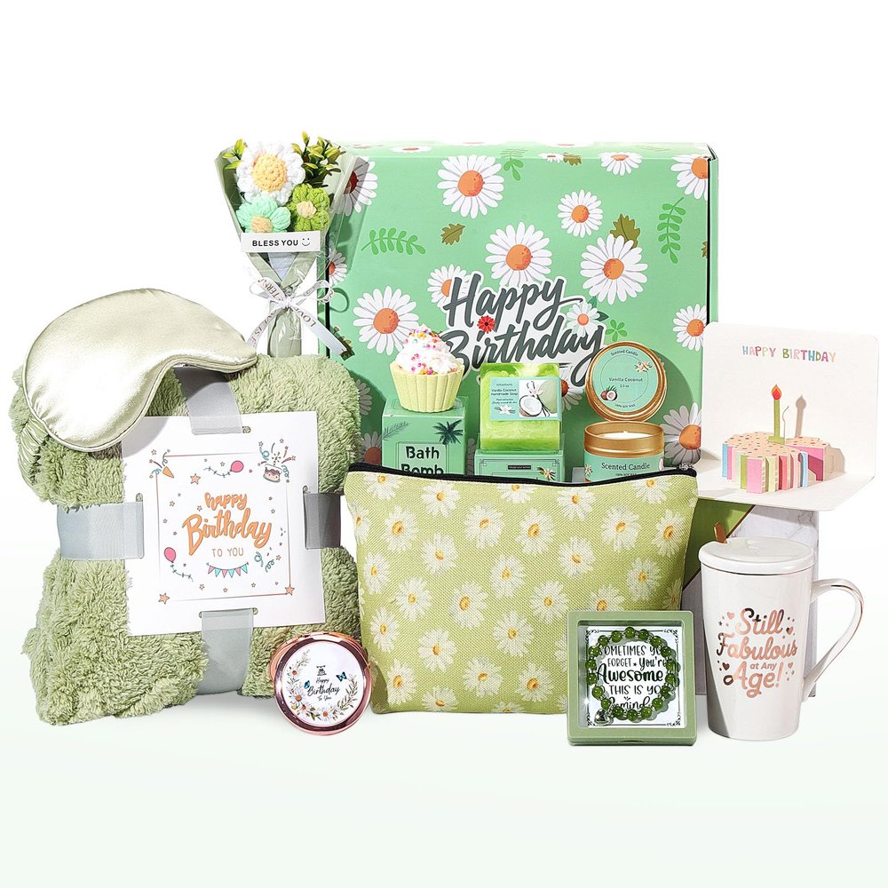 Birthday Gifts for Women, Daisy Happy Birthday Gift Basket for Women Self Care Gifts Happy Birthday Gift Baskets for Her ,Girlfriend,Wife,Mom,Grandma, Gifts Box Set with Coffee Mug For Women
