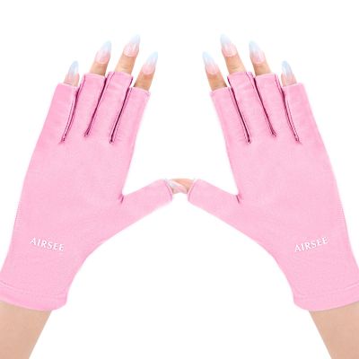 AIRSEE UV Gloves for Nail Lamp,Professional UPF50+ UV Protection for Manicures Nail Art,Fingerless Gloves That Shield Skin from The Sun and Manicure (Light Pink)