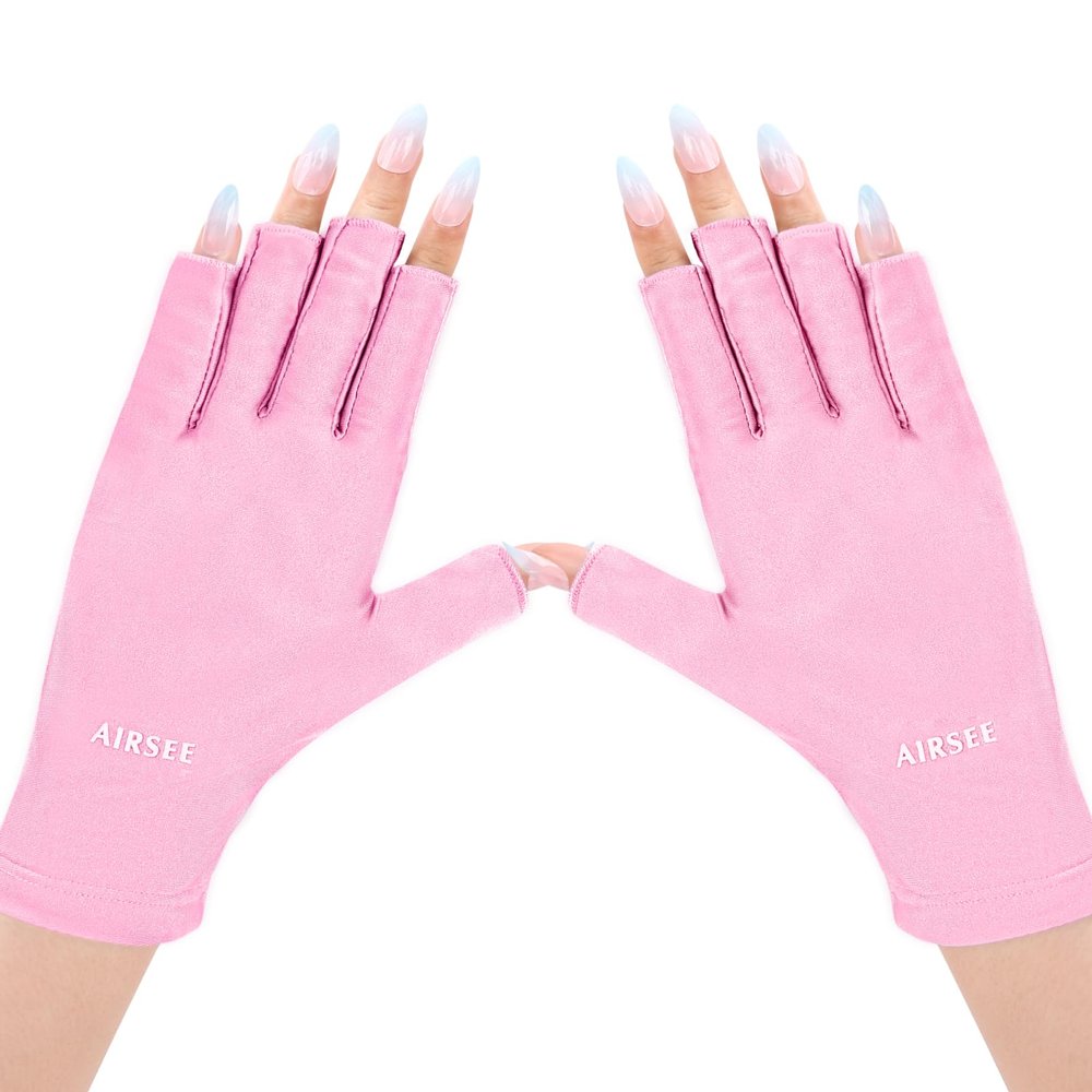 AIRSEE UV Gloves for Nail Lamp,Professional UPF50+ UV Protection for Manicures Nail Art,Fingerless Gloves That Shield Skin from The Sun and Manicure (Light Pink)
