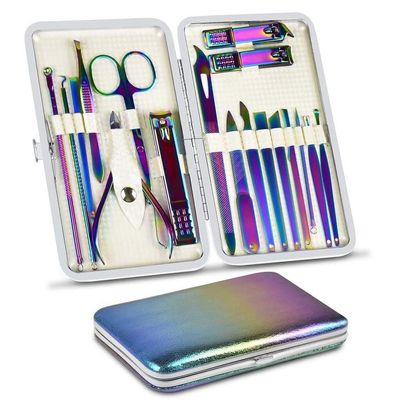 18 Manicure Kit Pedicure Grooming Care Tools Nail File Nail Clippers with Leather Manicure Set