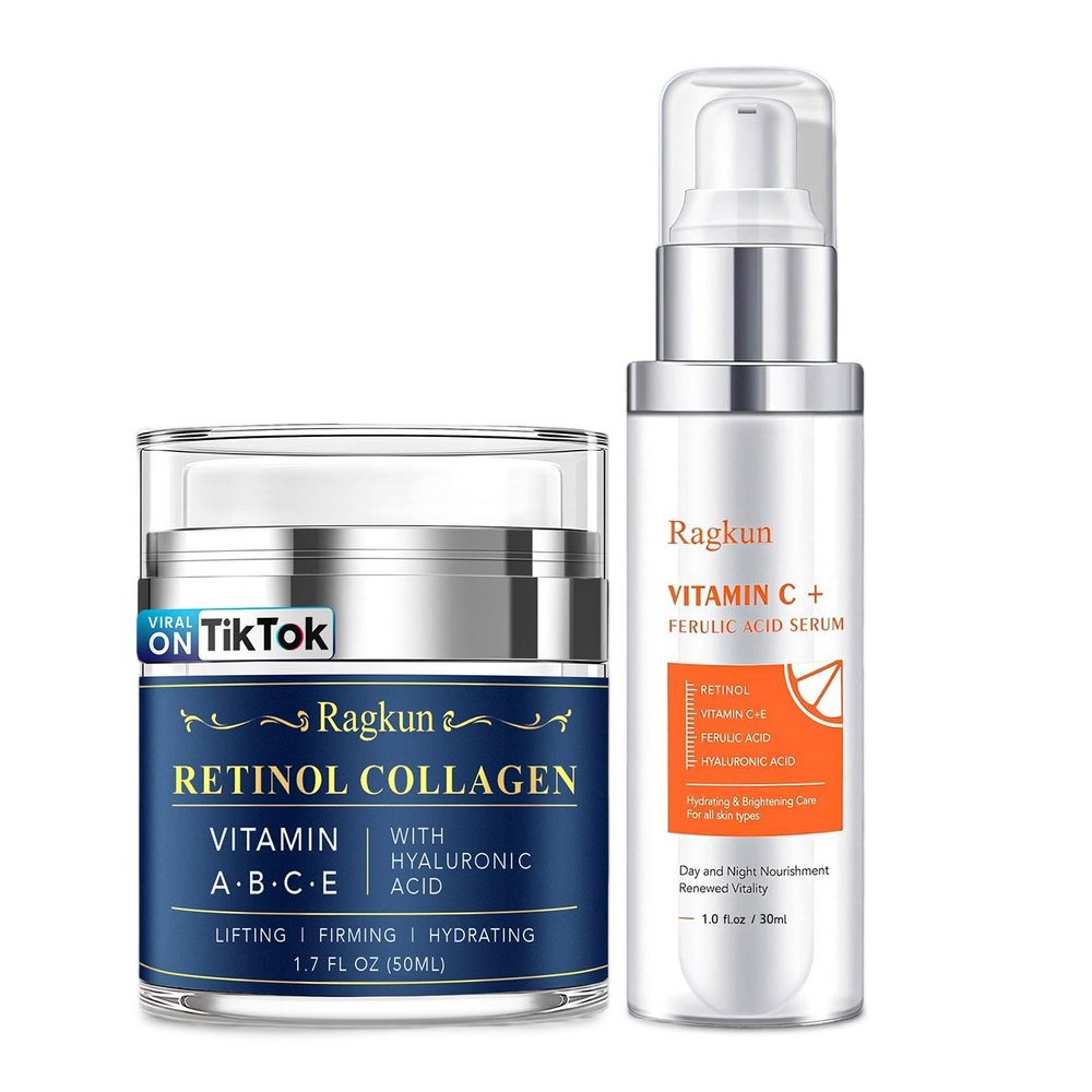 Retinol Cream for Face, Collagen Neck Creams for Tightening and Firming, Anti Aging Day & Night Facial Moisturizer for Women & Men, Instant Face Lift Wrinkle Cream 1.7 fl. oz with Vitamin C Serum
