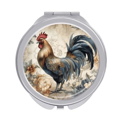 ERSTSNCK Watercolor Rooster Compact Mirror for Purse, Double-Sided 1x/2x Magnifying Metal Pocket Makeup Mirrors, Folding Mini Vanity Mirror, Handheld Round Travel Cosmetic Mirrors for Women
