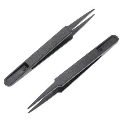 10PCS Anti-static Plastic Tweezer Heat Repair Tool Portable Black Straight Bend 93303 Tweezer