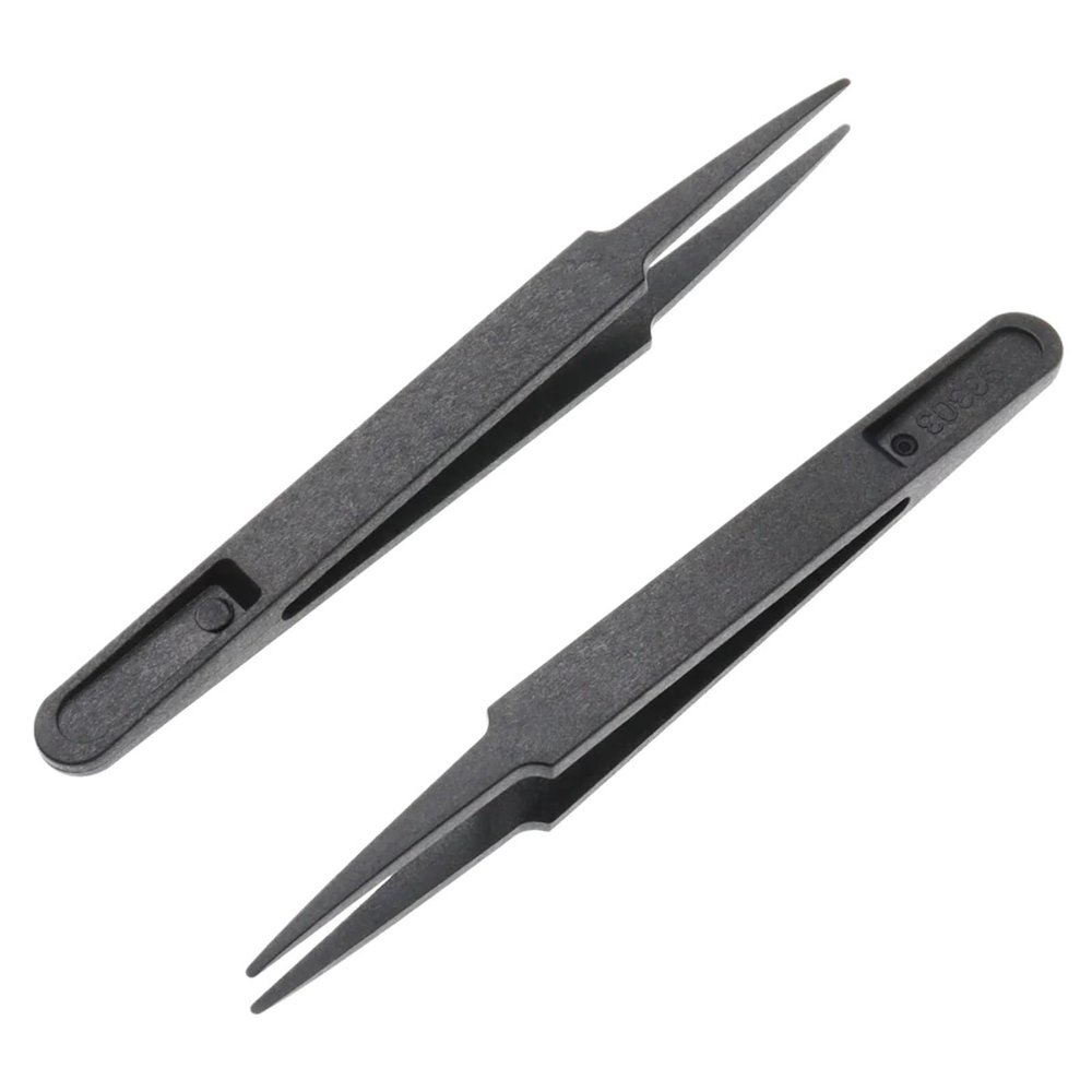 10PCS Anti-static Plastic Tweezer Heat Repair Tool Portable Black Straight Bend 93303 Tweezer